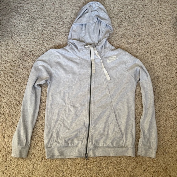 Nike Women’s Full Zip Hoodie White Swoosh Check Womens Gray Size Small Gym - Picture 1 of 7